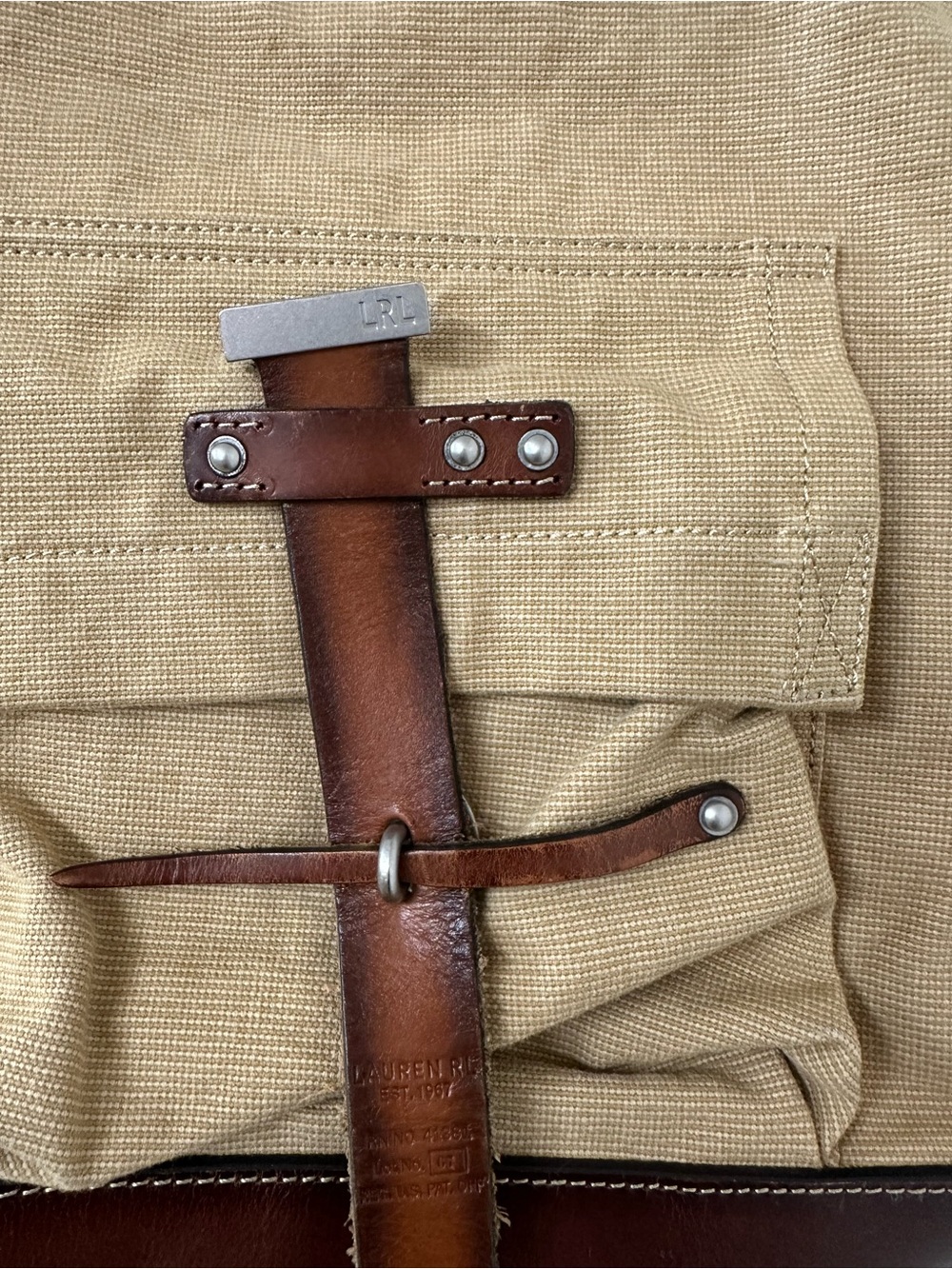 Canvas Tote Bag with Brown Leather Trim vintage Ralph Lauren - Picture 2 of 12